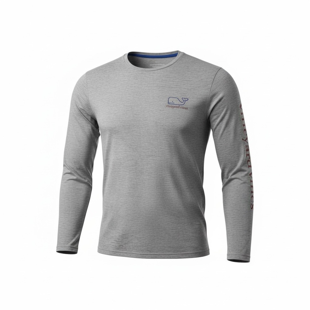 Vineyard Vines Gray Long Sleeve Dunes Tee Whale Logo Men’s L